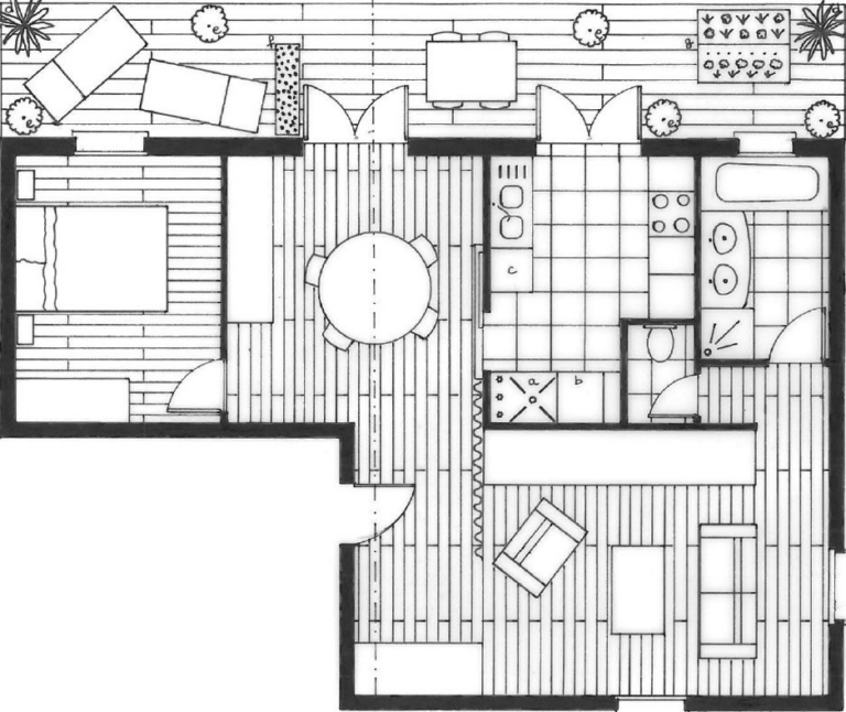 Plan technique aménagement appartement avec terrasse recadré