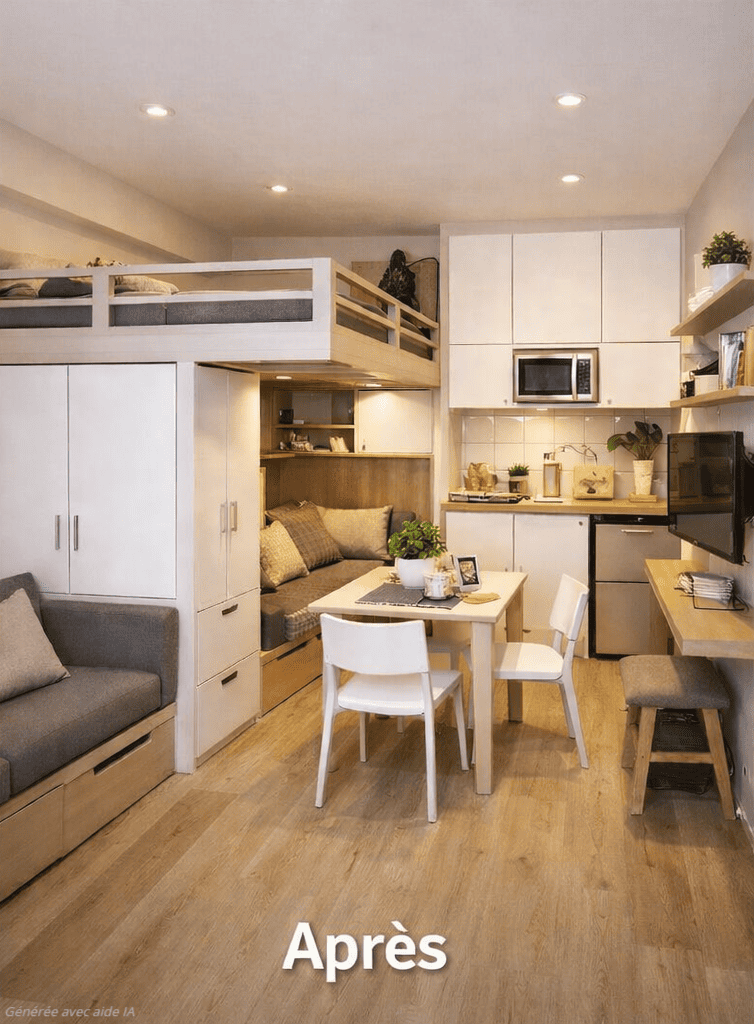 Studio rangé et aménagé