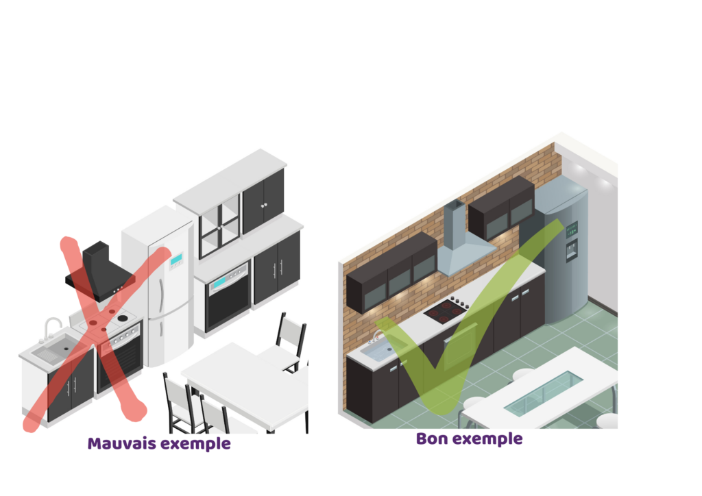 Bon et mauvais exemples d'implantation de plan de travail cuisine fonctionnelle