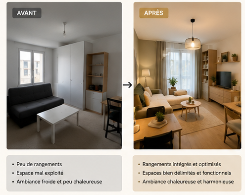Avant après d’un studio optimisé pour location meublée rentable