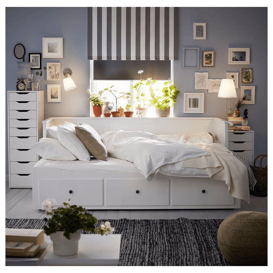 Lit banquette Ikea 2 places blanc avec rangements