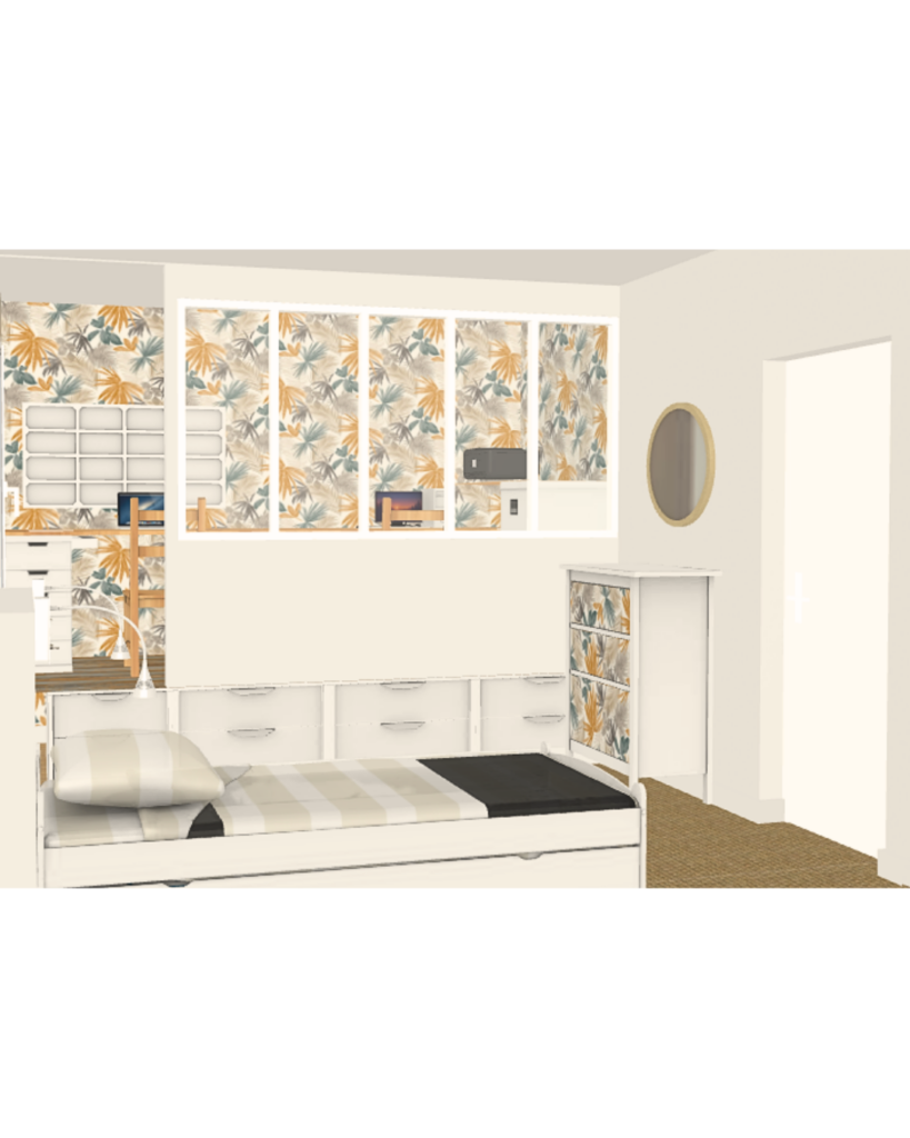 Vue 3D d'un projet de chambre d'amis avec bureau